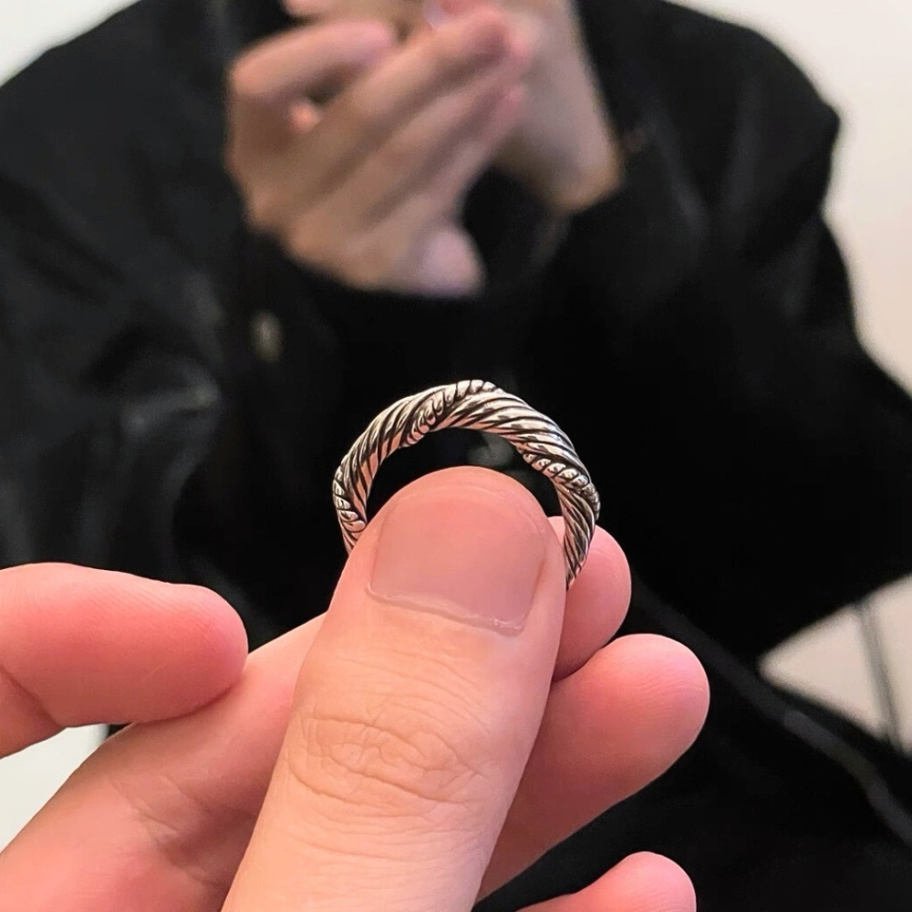 仿舊 戒指 男戒 開口戒 復古 現貨 實拍 牛角 麻花 純銀 仿舊 編織 戒圍可調 男 女 麻花戒指 泰國 SR073-細節圖6