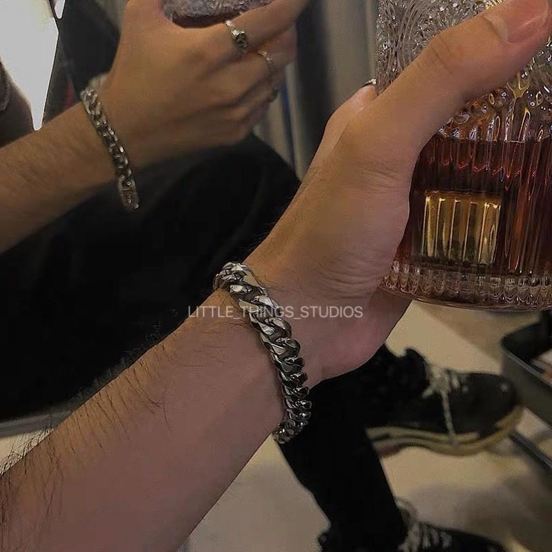 現貨 實拍 基礎原色 銀色 百搭 基本款 鈦鋼 麻花 手鍊 粗鏈 男-細節圖3