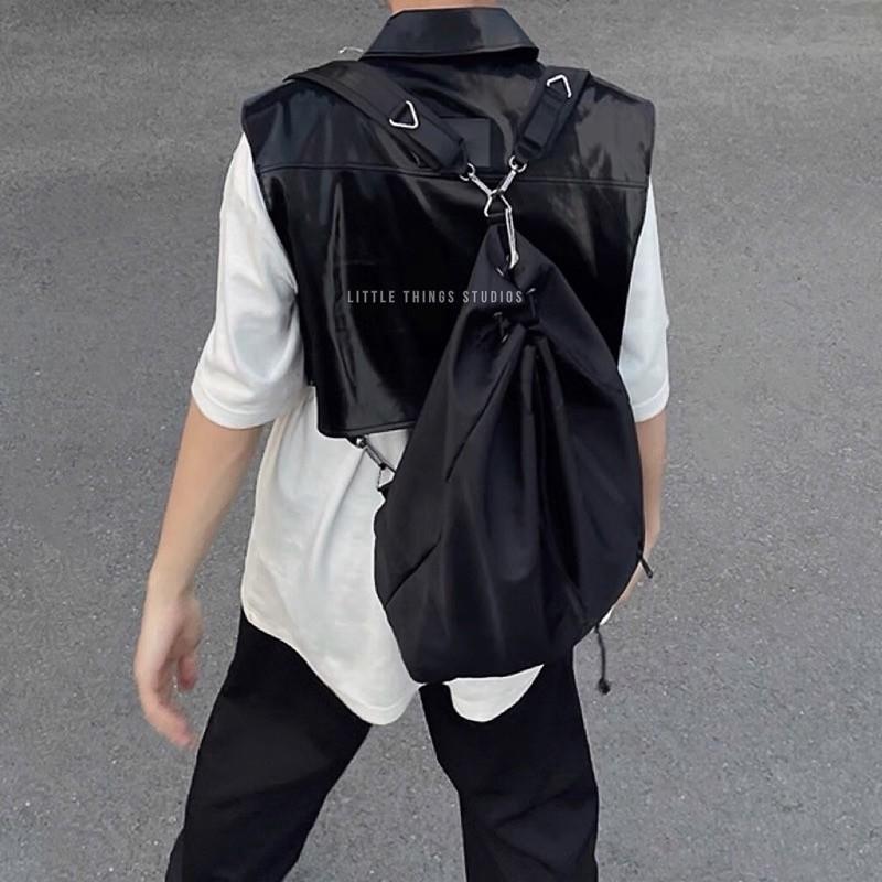 現貨 2色 輕世代 尼龍束口 兩用 後背包 斜背包 拳擊包 抽繩 設計感 水桶包 大容量 簡約 男生背包 韓國-細節圖6