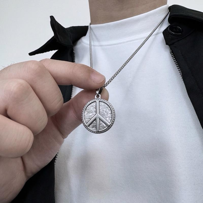 現貨 實拍 哲人鍛造 和平 標誌 吊墜 鈦鋼 項鍊 peace 男 長鍊 SN159-細節圖2
