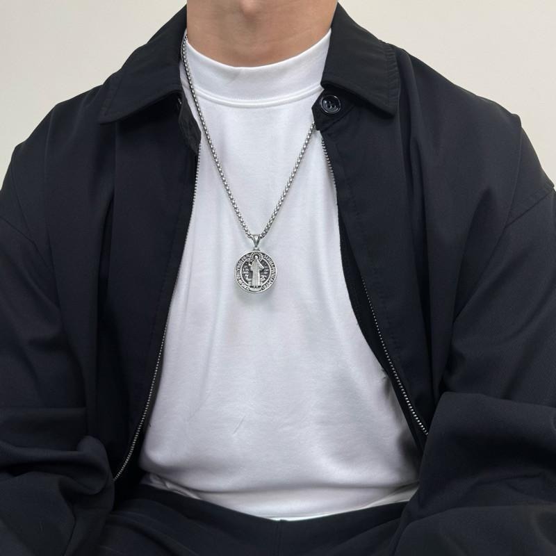 現貨 實拍 黑修士 仿舊 吊墜 鈦鋼 項鍊 聖母 驅魔 鐵牌 男 長鍊 SN157-細節圖2
