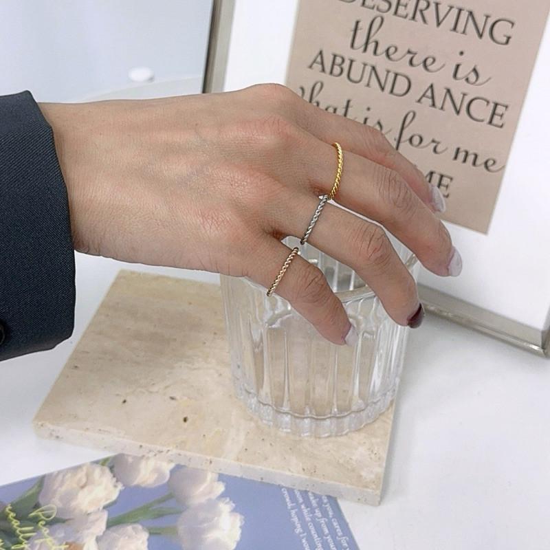 現貨 實拍 3色 細麻花 鈦鋼 戒指 細戒 尾戒 女 極簡 關節戒-細節圖2