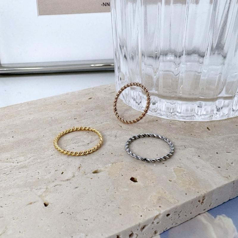 現貨 實拍 3色 細麻花 鈦鋼 戒指 細戒 尾戒 女 極簡 關節戒-細節圖4