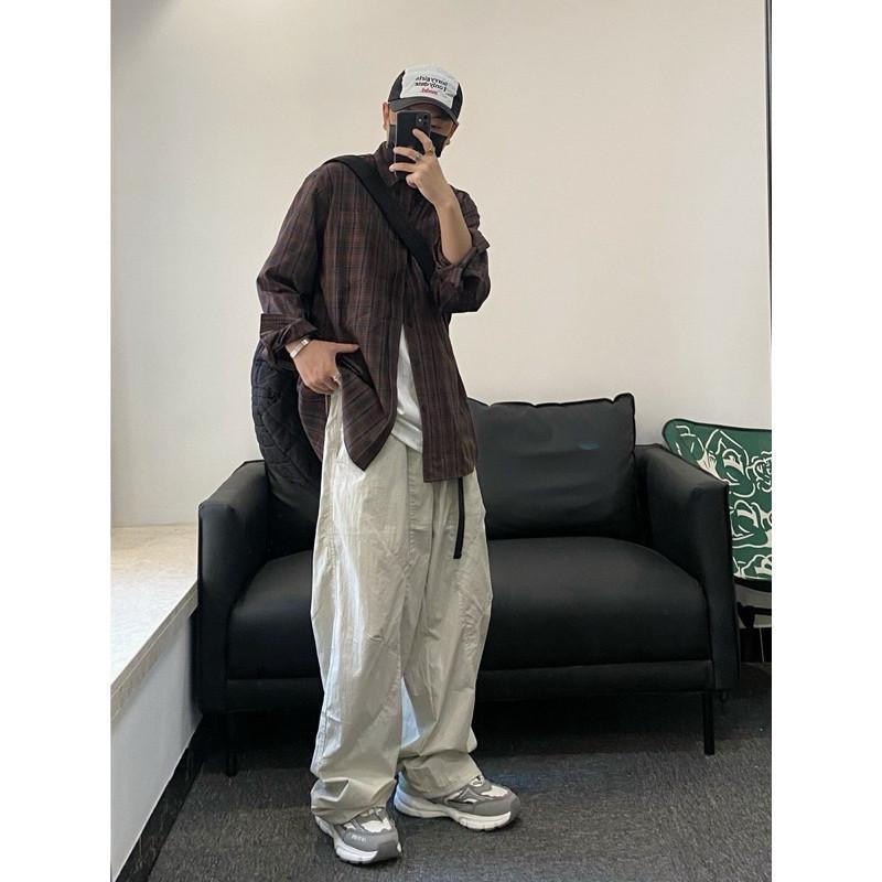 現貨 2色 剪裁感 降落傘褲 散兵褲 機能長褲 工裝 寬褲 速乾 男 垂墜 薄款 男生長褲-細節圖3