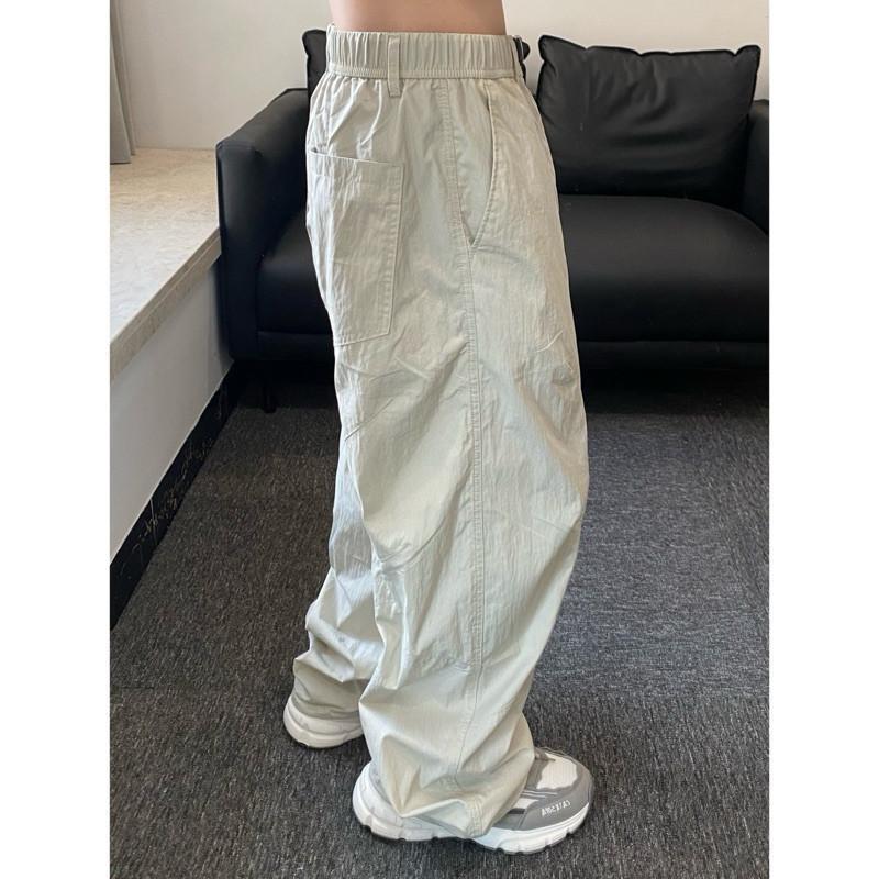 現貨 2色 剪裁感 降落傘褲 散兵褲 機能長褲 工裝 寬褲 速乾 男 垂墜 薄款 男生長褲-細節圖4