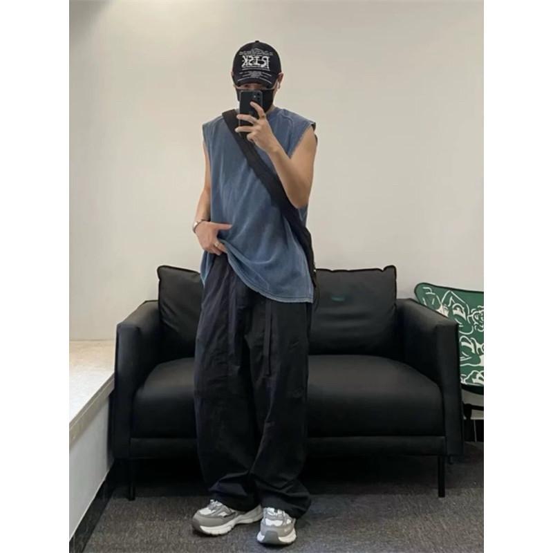 現貨 2色 剪裁感 降落傘褲 散兵褲 機能長褲 工裝 寬褲 速乾 男 垂墜 薄款 男生長褲-細節圖6