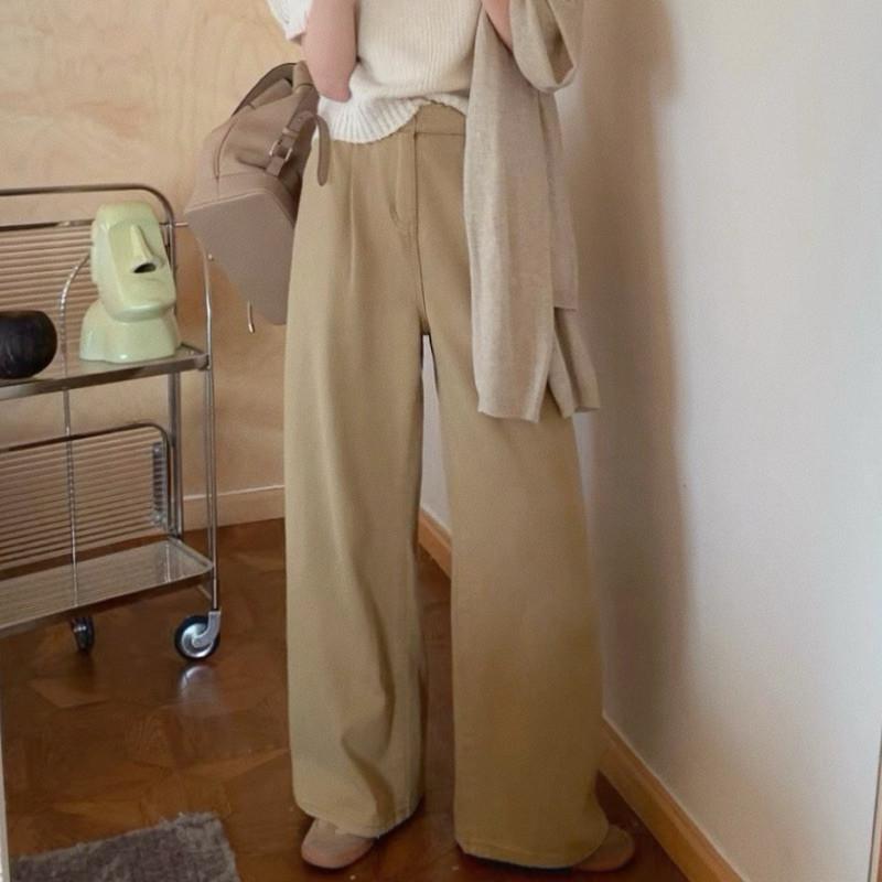 現貨 實拍 3色 韓系厚挺棉 百搭 長褲 直筒 顯瘦 寬褲 厚挺棉-細節圖2