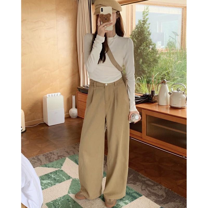 現貨 實拍 3色 韓系厚挺棉 百搭 長褲 直筒 顯瘦 寬褲 厚挺棉-細節圖3