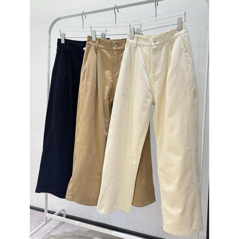 現貨 實拍 3色 韓系厚挺棉 百搭 長褲 直筒 顯瘦 寬褲 厚挺棉-細節圖5