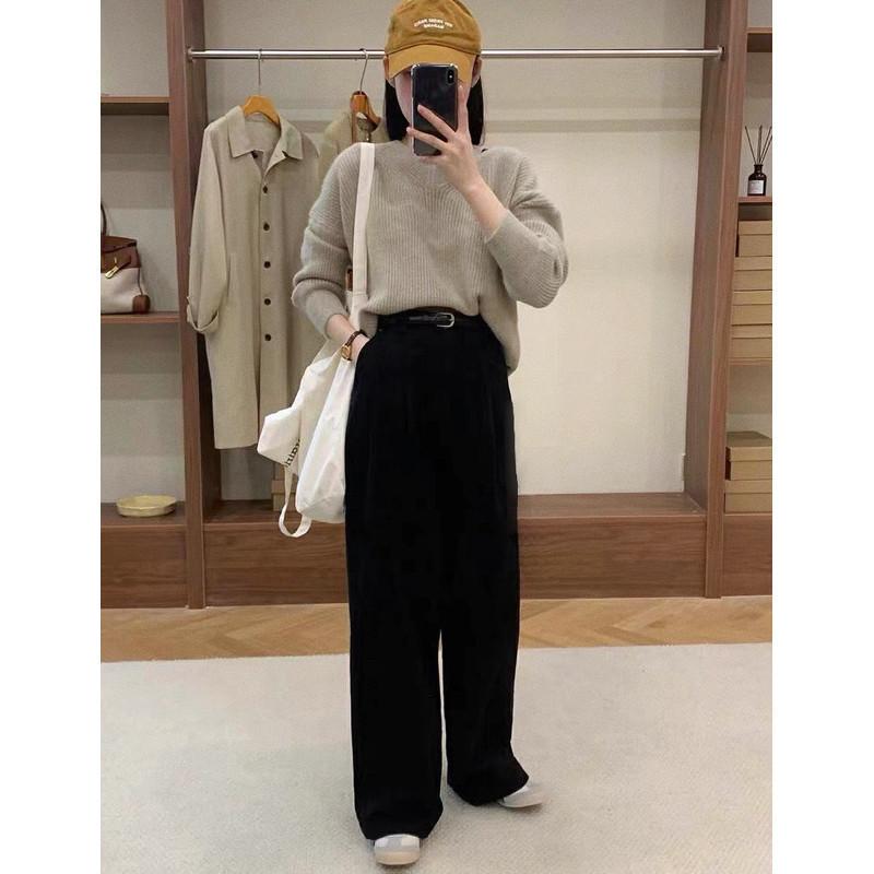 現貨 實拍 3色 韓系厚挺棉 百搭 長褲 直筒 顯瘦 寬褲 厚挺棉-細節圖7