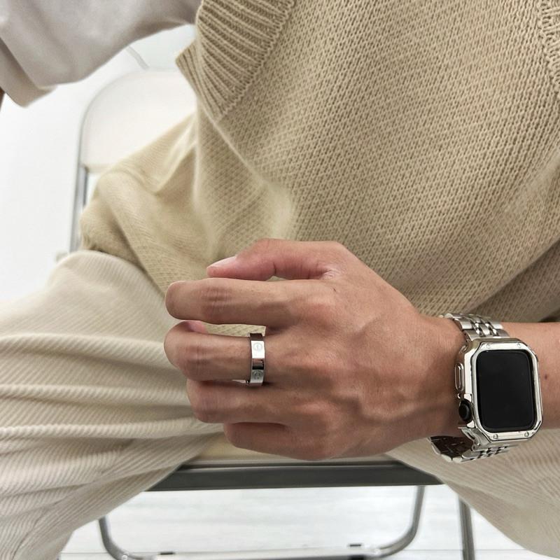 現貨 實拍 一字釘 簡約 寬戒 鈦鋼 戒指 高級 質感 品牌對戒-細節圖4