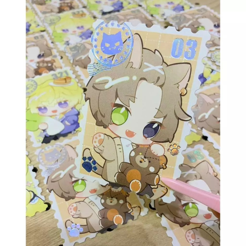 彩虹社 || sonnyban狗狗貓貓燙金郵票造型貼紙 ||【塔上的抹茶可可】-細節圖2