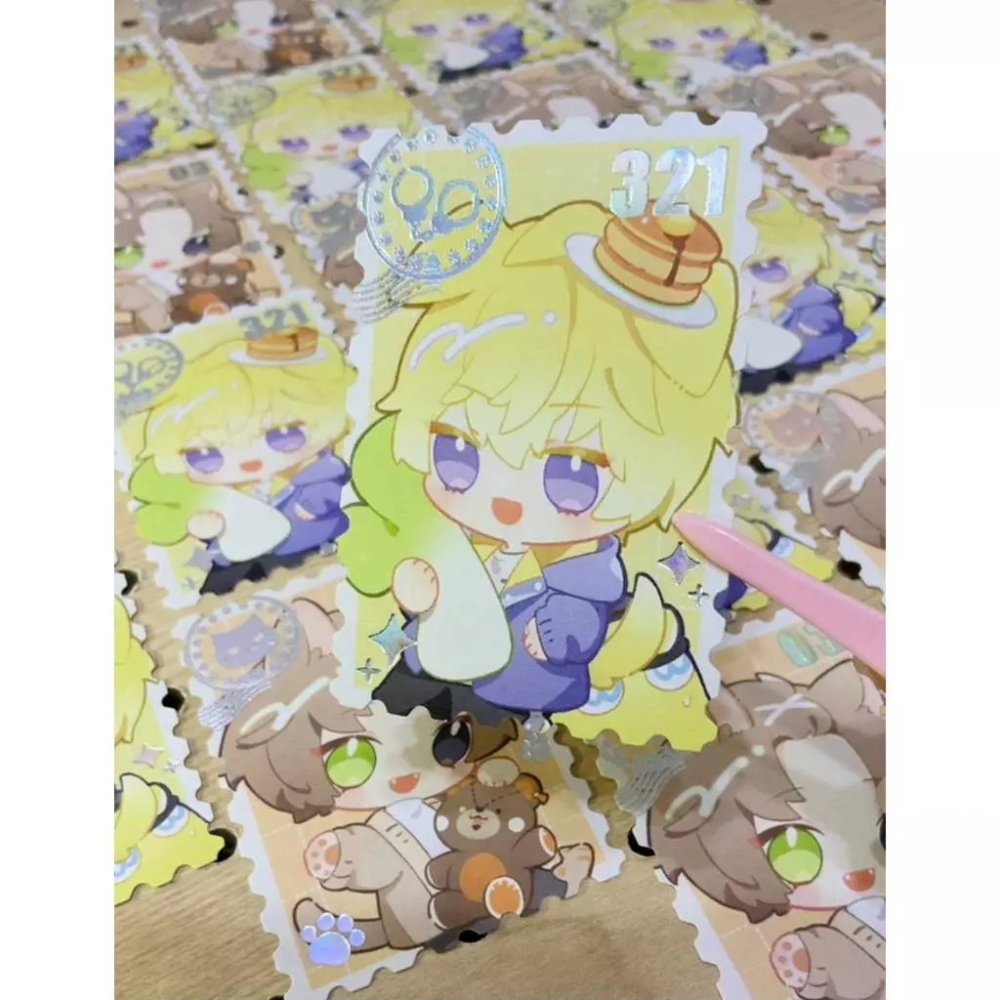 彩虹社 || sonnyban狗狗貓貓燙金郵票造型貼紙 ||【塔上的抹茶可可】-細節圖3