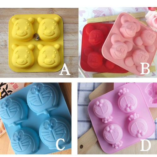 4連矽膠模具-小叮噹/小熊維尼/米奇手工皂模 布丁模 果凍模 巧克力模 黏土手工藝材料