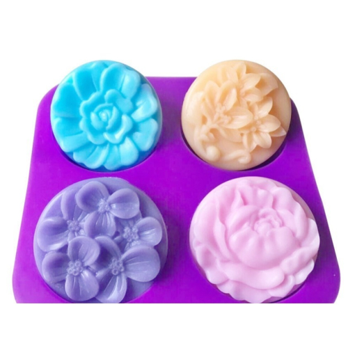 矽膠-4連花卉手工皂模 布丁模 果凍模 巧克力模 黏土手工藝材料
