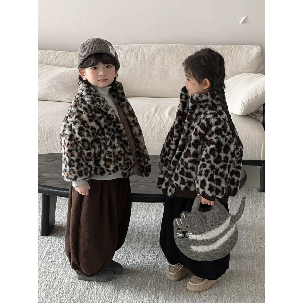 兄弟姐妹裝-豹紋Q毛外套-細節圖2