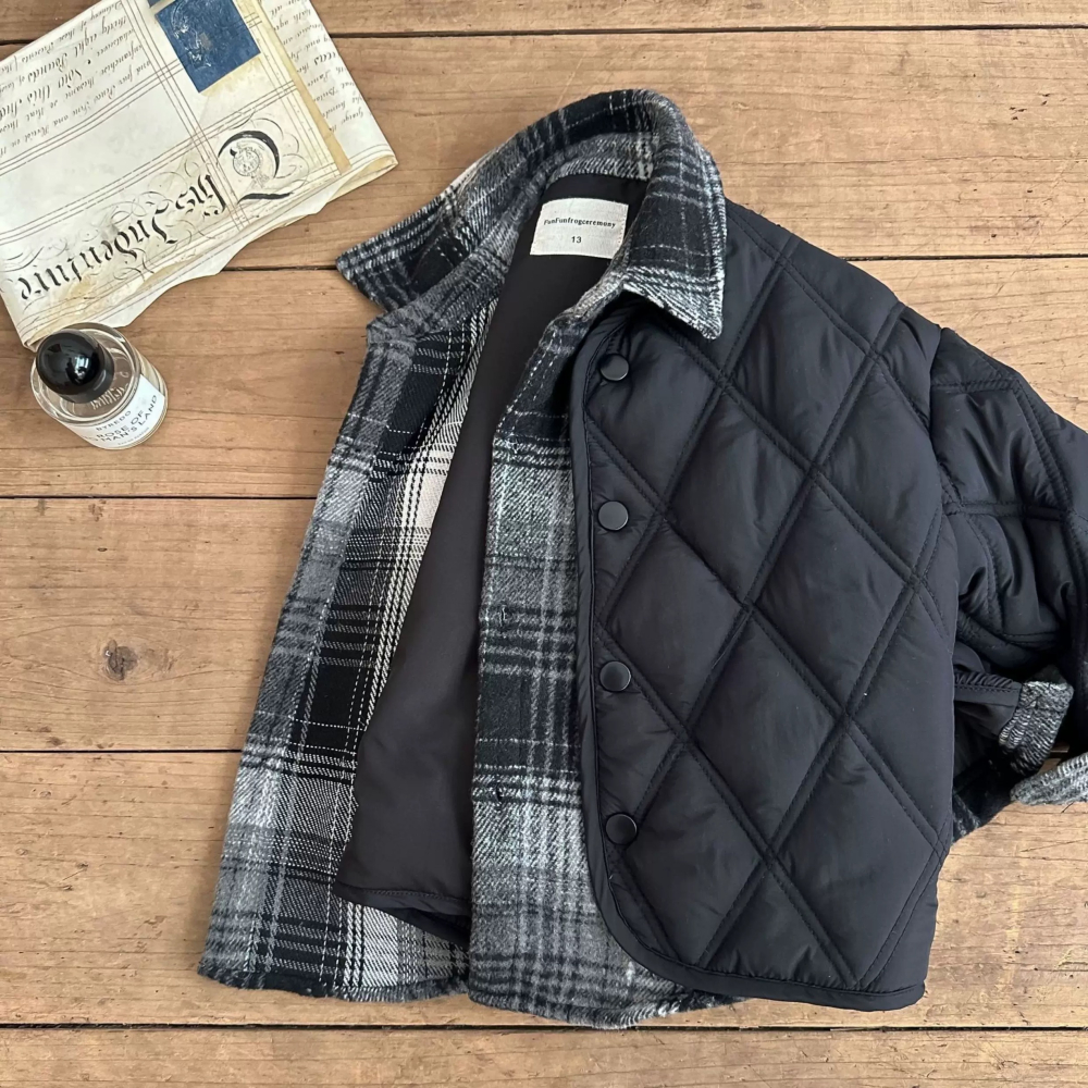 男寶系列-格紋假兩件羽絨棉外套-細節圖2