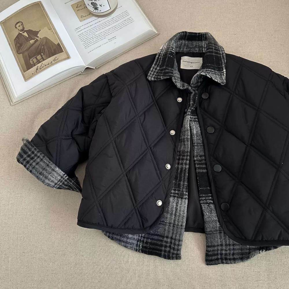 男寶系列-格紋假兩件羽絨棉外套-細節圖3
