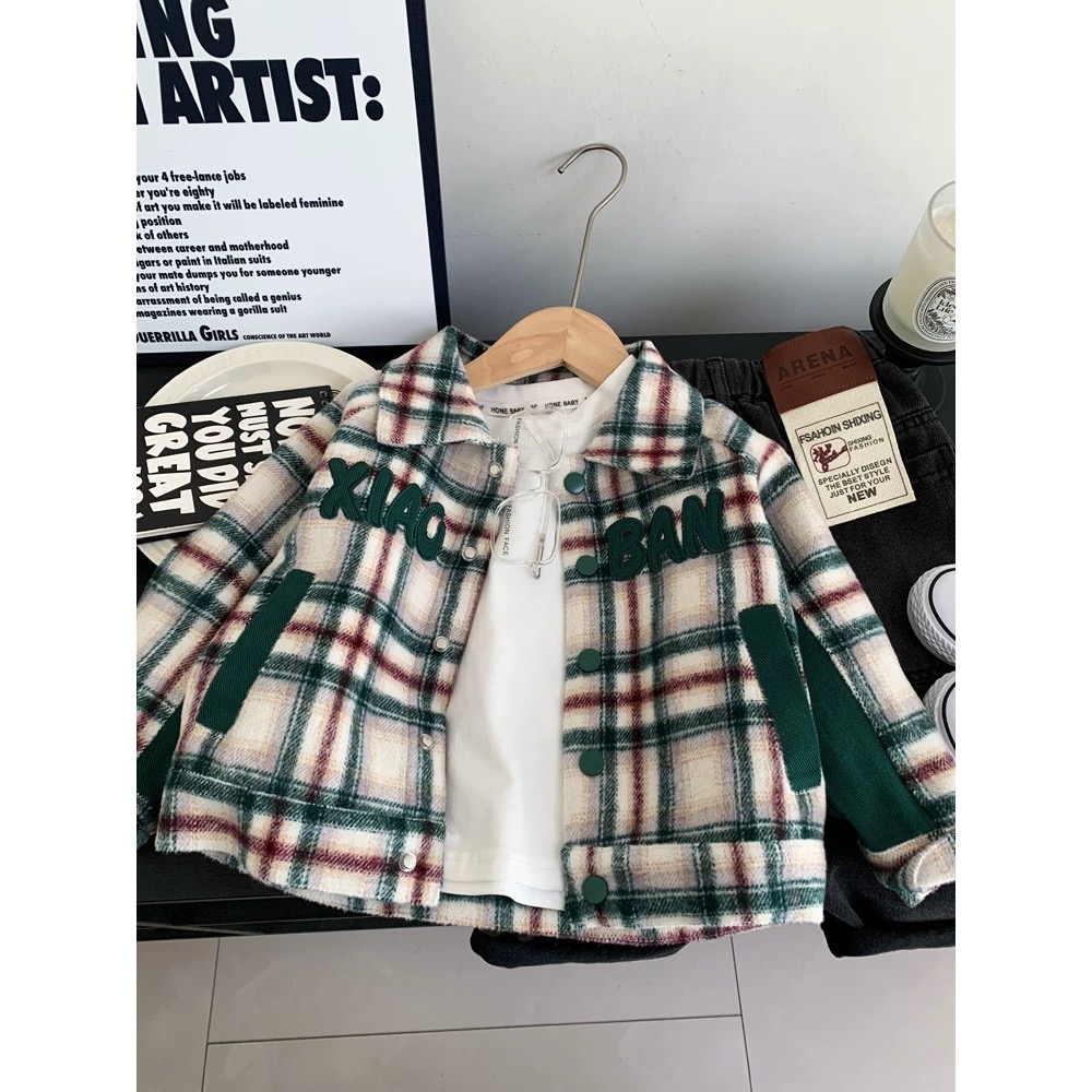 男寶系列-時尚毛呢格紋外套-細節圖2