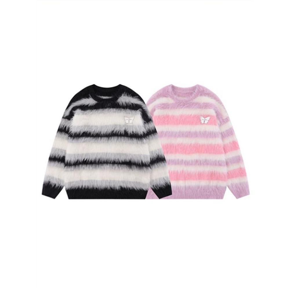 𝑩𝑶𝑾𝑨˚✿˖ 選品｜蝴蝶絨絨條紋情侶裝-細節圖5