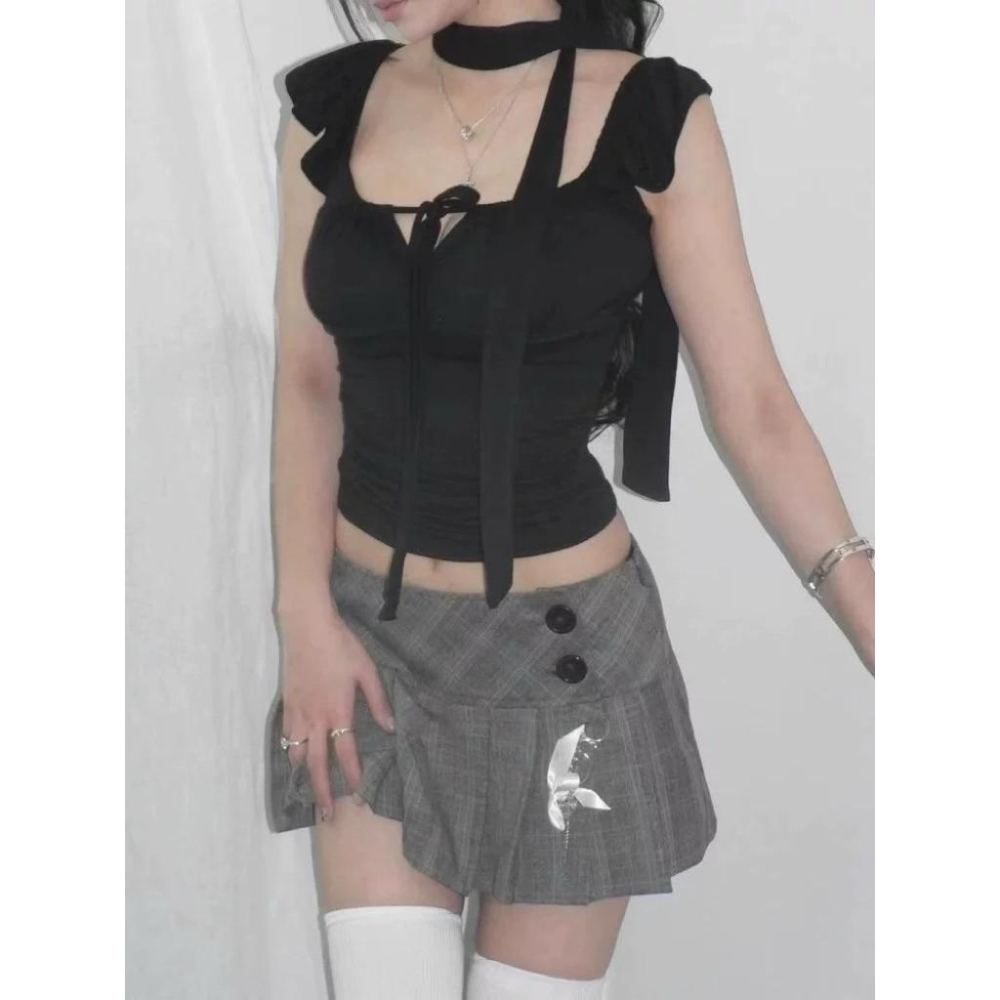 𝑩𝑶𝑾𝑨˚✿˖ 選品｜小眾純慾綁帶甜辣短袖上衣（含綁帶）-細節圖4