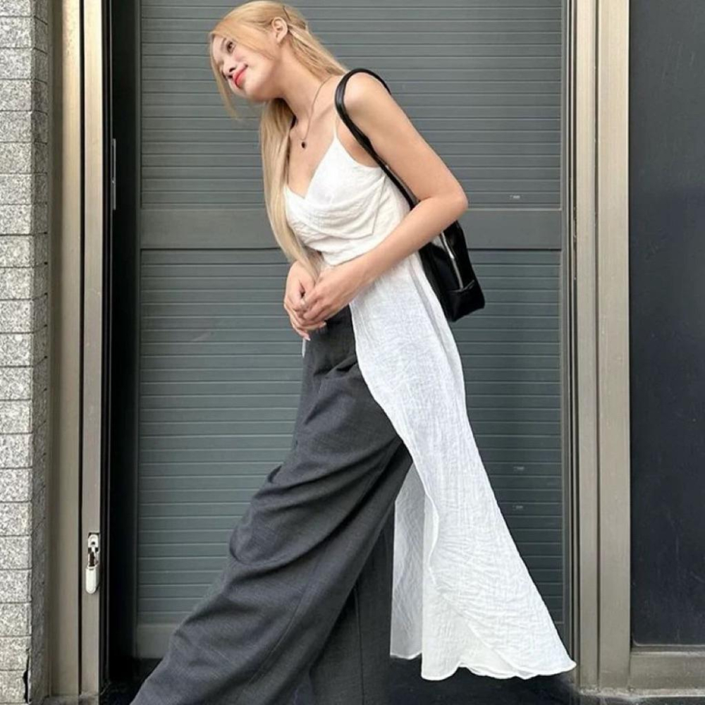 𝑩𝑶𝑾𝑨˚✿˖ 選品｜韓國小眾設計感不規則飄帶吊帶上衣-細節圖3