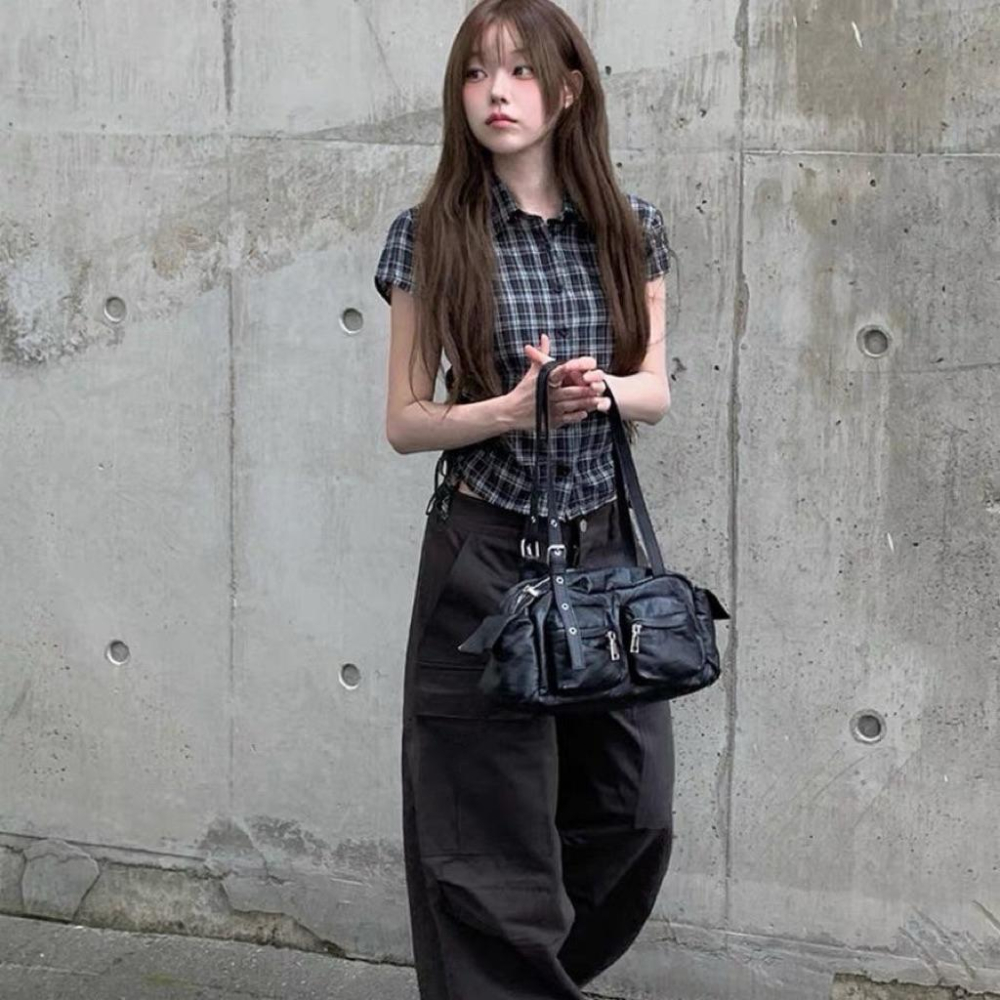 𝑩𝑶𝑾𝑨˚✿˖ 選品｜韓系街頭抽繩格紋襯衫-細節圖4