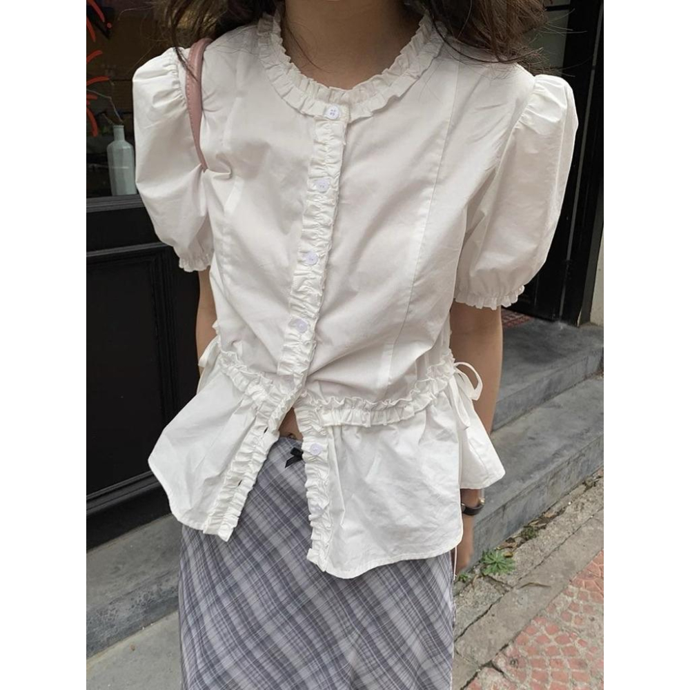 𝑩𝑶𝑾𝑨˚✿˖ 選品｜柔光荷葉邊泡泡袖襯衫-細節圖4