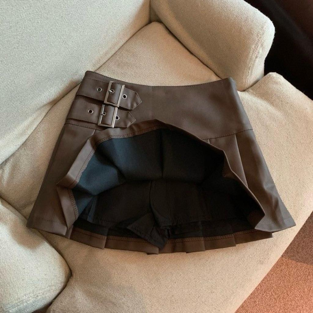 𝑩𝑶𝑾𝑨˚✿˖ 選品｜雙扣皮革百褶裙-細節圖4