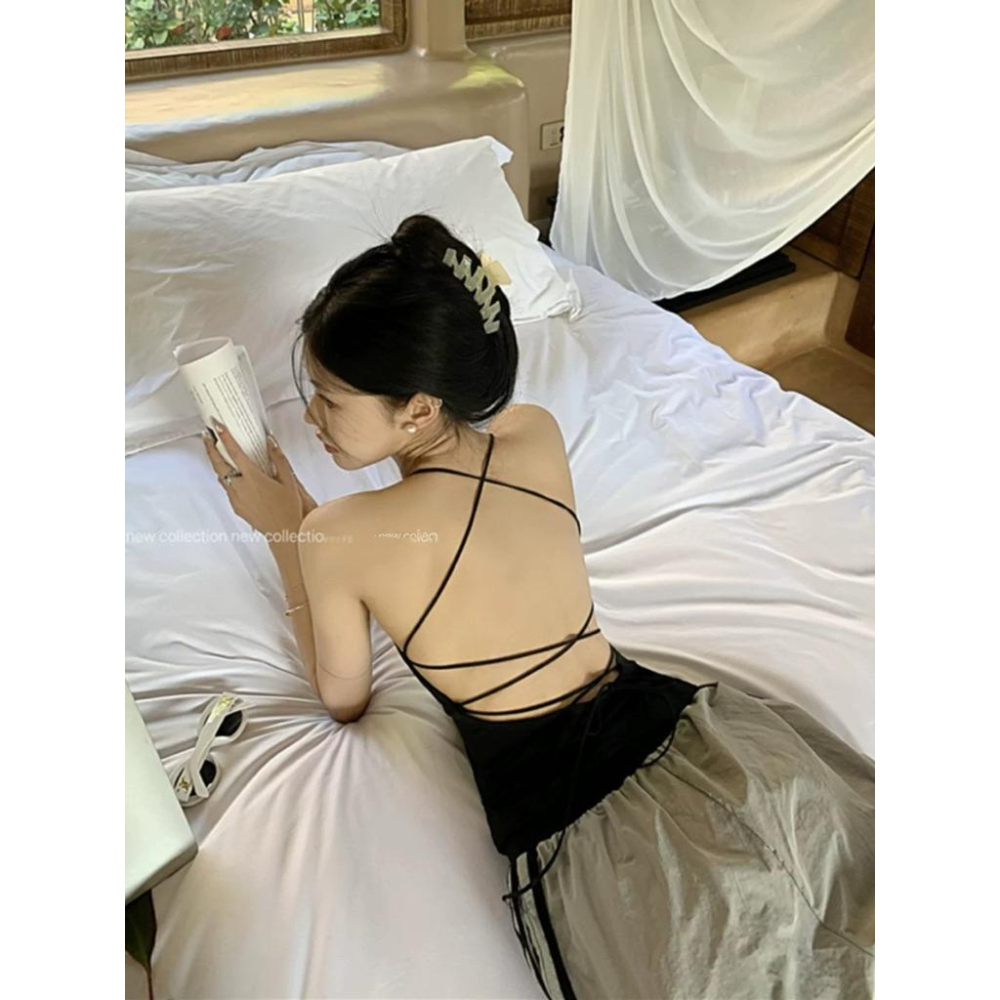 𝑩𝑶𝑾𝑨˚✿˖ 選品｜夏季 設計感綁帶露背掛脖背心（附胸墊）甜辣性感-細節圖4
