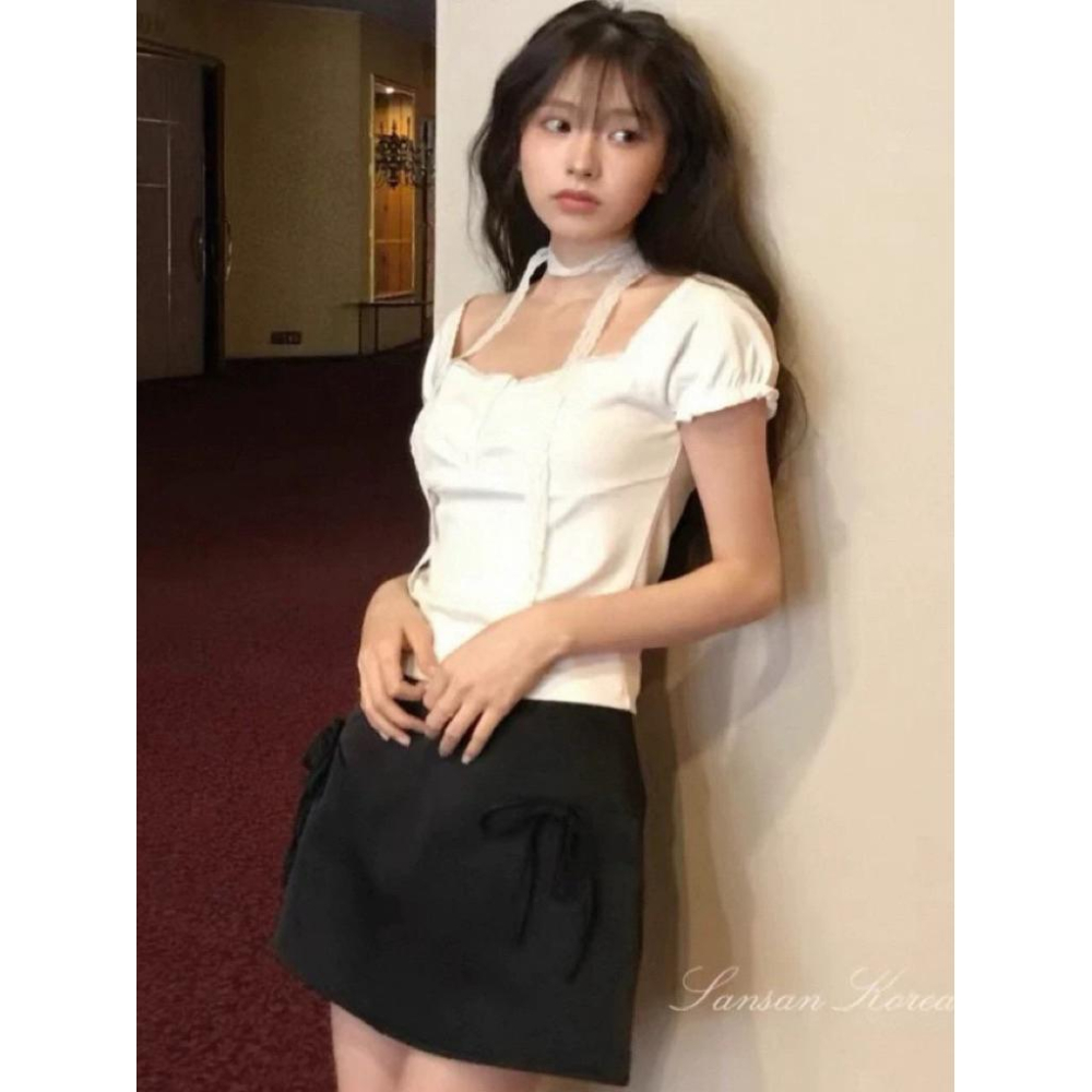 𝑩𝑶𝑾𝑨˚✿˖ 選品｜純欲簡約蕾絲花邊短袖上衣&蝴蝶結半身裙-細節圖4