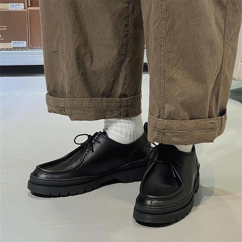 🚀*現貨在臺 法式皮鞋男袋鼠鞋工裝鞋休閒百搭正裝西裝真皮復古德比鞋日系-細節圖2