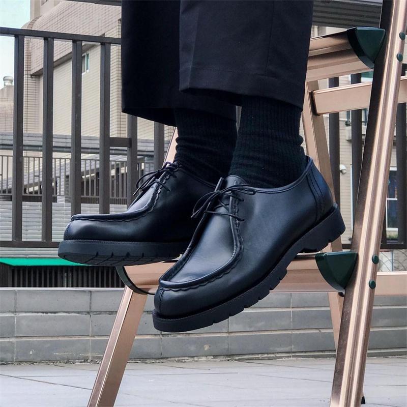 🚀*現貨在臺 法式皮鞋男袋鼠鞋工裝鞋休閒百搭正裝西裝真皮復古德比鞋日系-細節圖3