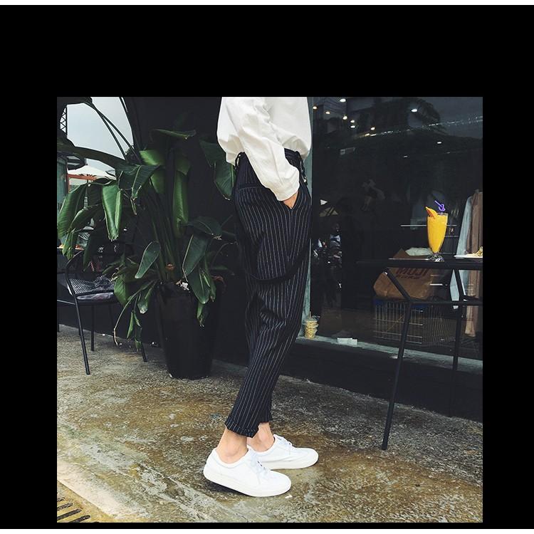 現貨 男 條紋 吊帶褲 休閒褲 西裝褲 日系 長褲 吊帶 男吊帶褲 男生吊帶褲 背帶褲 條紋長褲-細節圖3