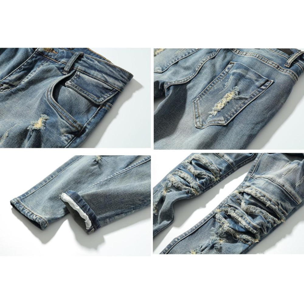 現貨 男 緊身 刷破 破壞 窄管 破壞牛仔褲 skinny 抽鬚破壞 破洞 男牛仔褲 牛仔破褲 丹寧-細節圖5