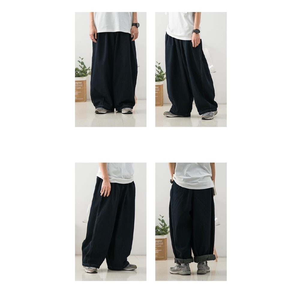 現貨 日系復古工裝牛仔寬褲全棉水洗鬆緊腰牛仔寬鬆-細節圖4