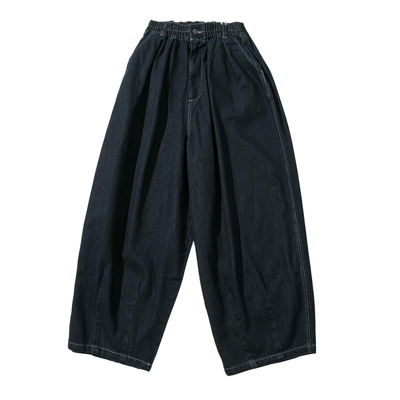 現貨 日系復古工裝牛仔寬褲全棉水洗鬆緊腰牛仔寬鬆-細節圖7