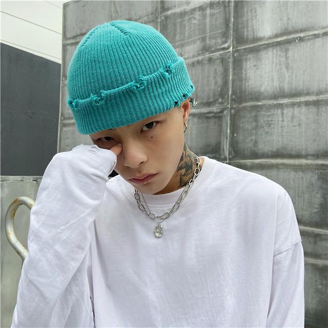 現貨  GD風破壞毛帽韓版純色針織毛帽嘻哈風-細節圖4