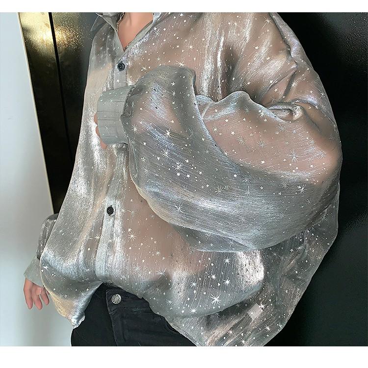 ✨現貨在台<星空設計款> 星空 半透明 防曬 襯衫 歐美風 印花 寬鬆風 潮流 男生襯衫 襯衫 花襯衫 春夏 韓版-細節圖6