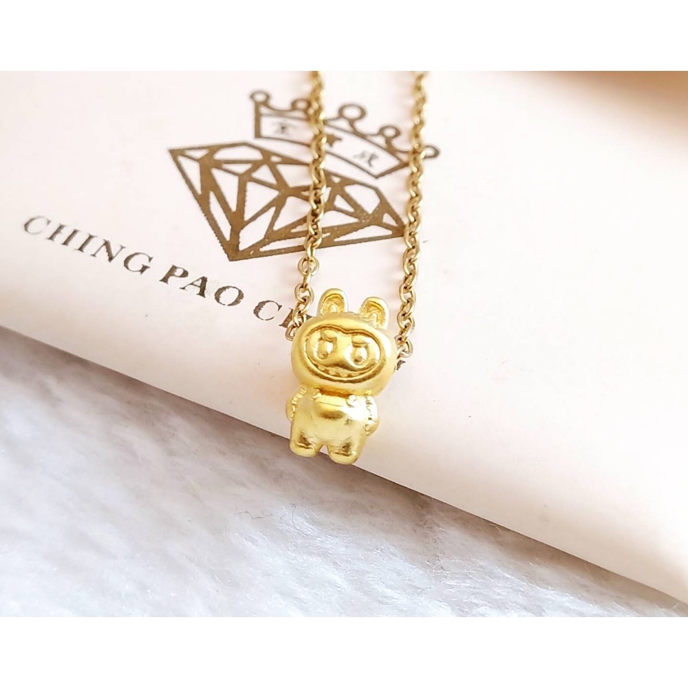 ￼港都動力金飾網 純金9999『泡泡瑪特 拉布布』labubu黃金墜子贈鋼鍊no.239655 收藏 生日送禮-細節圖2