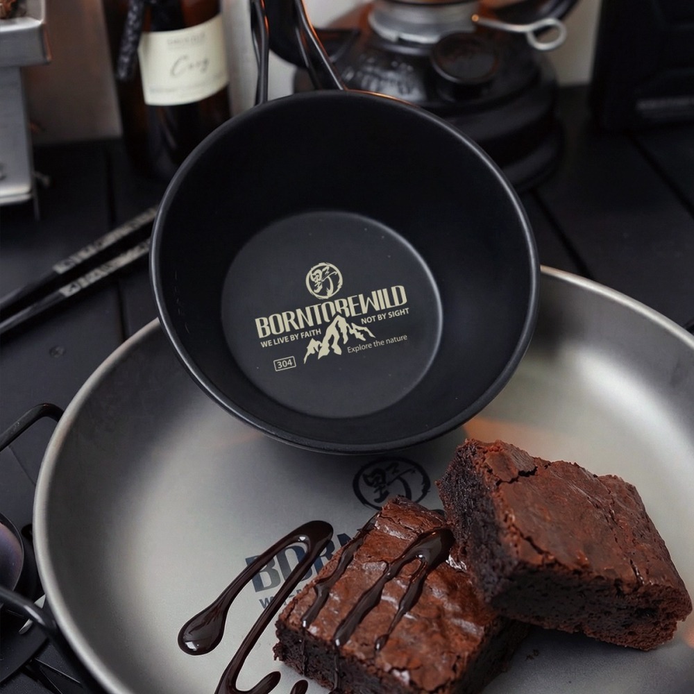 【BLAC黑客】304不鏽鋼黑化風格雪拉碗雪拉杯 原創山系圖騰BORNTOBEWILD 食品級不沾塗層-細節圖6