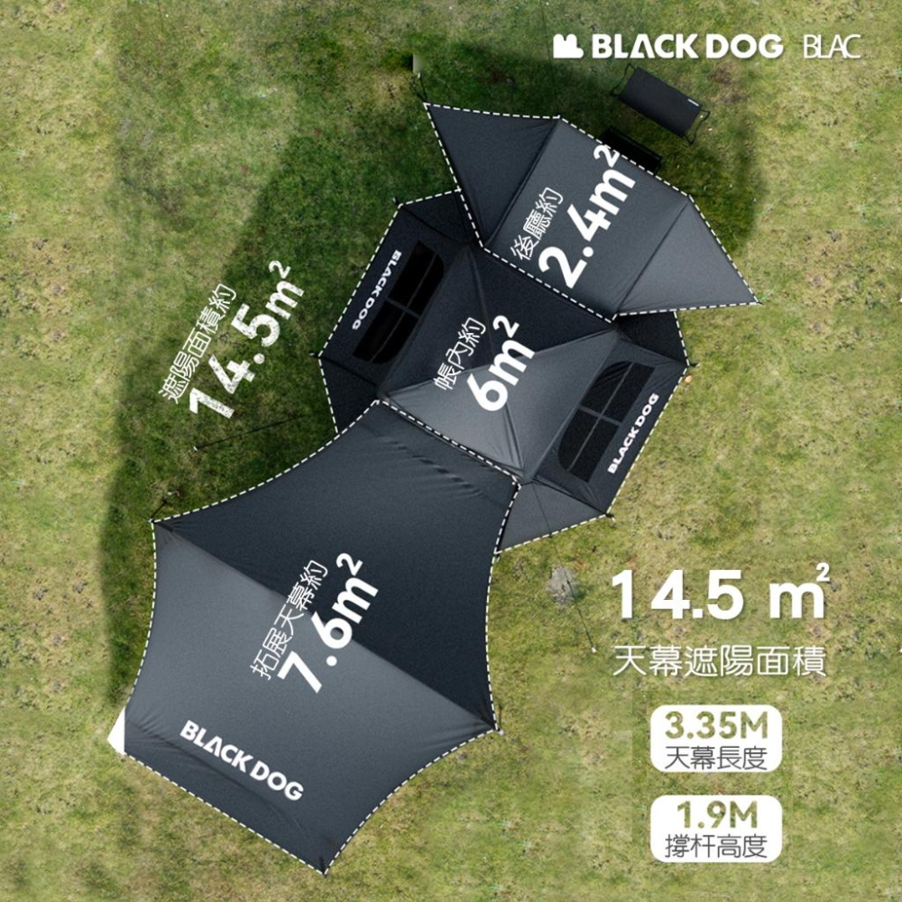 【BLAC黑客】BLACKDOG黑狗八邊型速搭黑膠帳篷天幕組 速搭骨架 拉鍊式快裝天幕-細節圖4