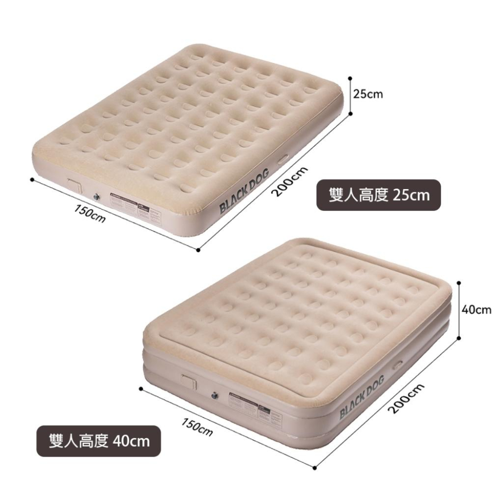 【BLAC黑客】BLACKDOG黑狗單雙人自動充氣床 內建充吸2用氣泵 親膚植絨 25cm/40cm-細節圖9