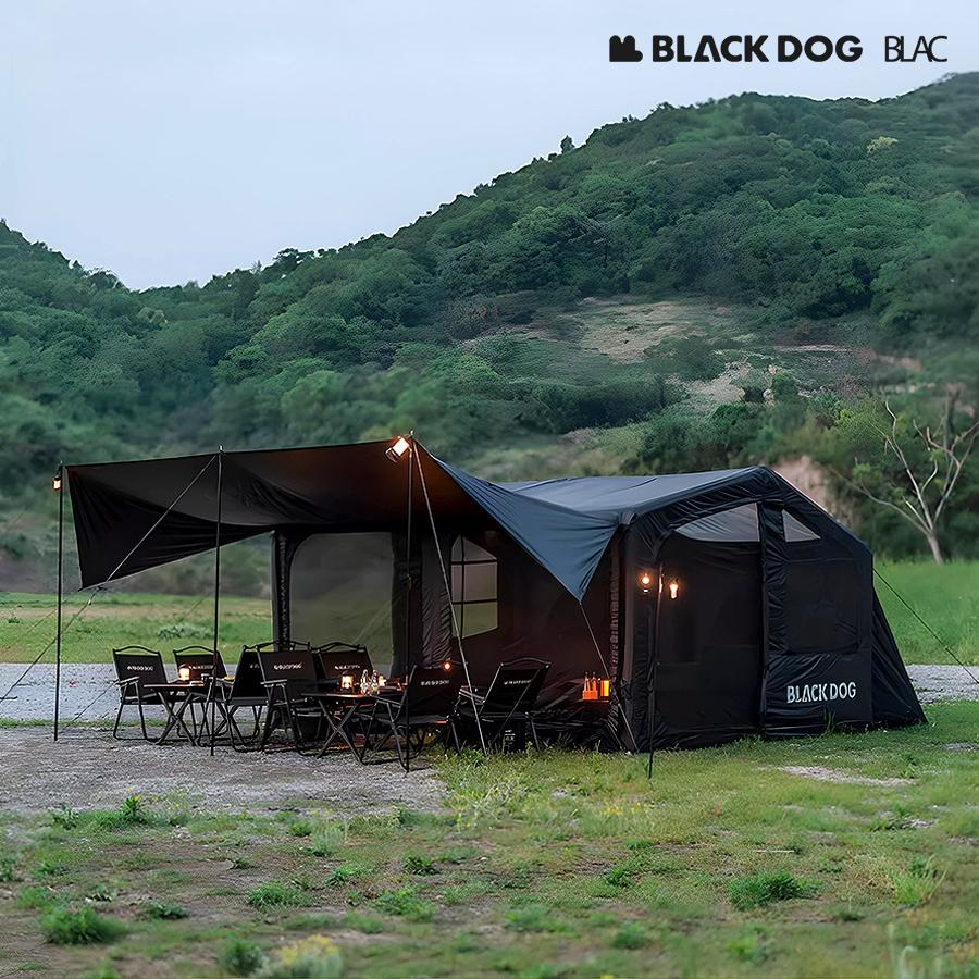 【BLAC黑客】BLACKDOG黑狗充氣帳篷天幕組 黑膠遮光防曬 前後門庭兩門八窗  一體式防爆防剌氣柱-細節圖6