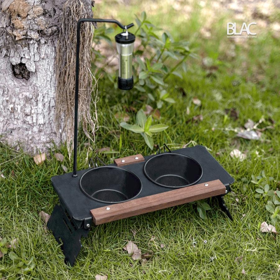 【BLAC黑客】黑胡桃木寵物折疊碗架寵物行動餐桌 可拆疊收納 可拆卸式燈桿 附雪拉碗-細節圖4