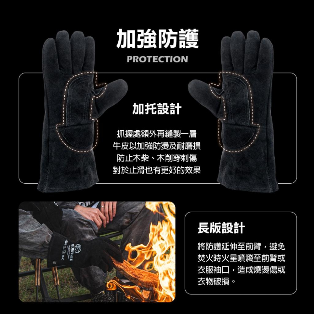 【BLAC黑客】雙層牛皮焚火手套隔熱手套工作手套 A級純牛皮 阻燃防火星BORNTOBEWILD-細節圖5