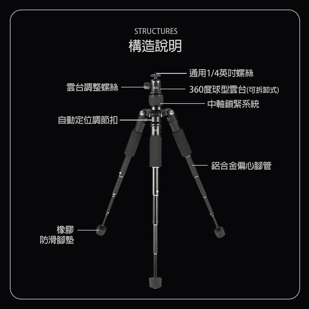 【BLAC黑客】鋁合金反向收折三腳架mini版 自立燈架 桌板腳架 風扇腳架 壓克力板腳架 相機腳架 自拍桿-細節圖7