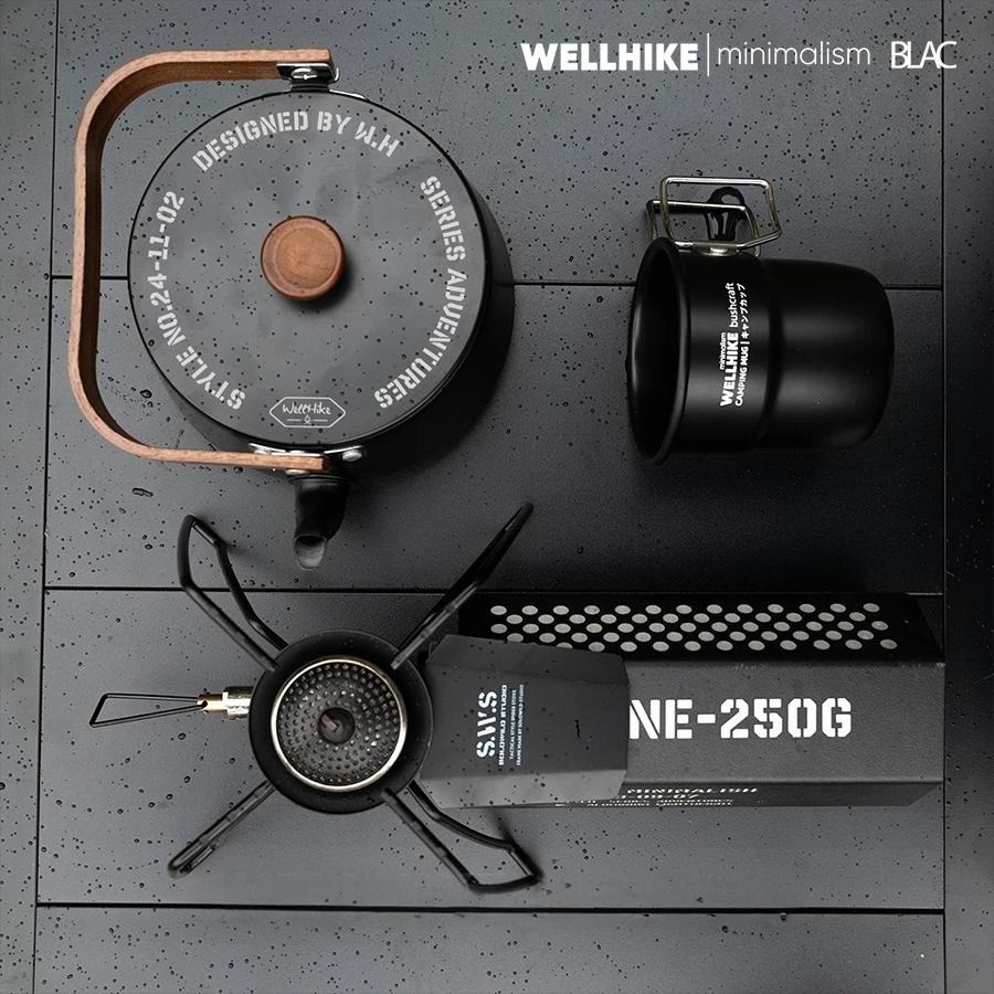 【BLAC黑客】WELLHIKE鈦黑鋁合金煮水壺燒水壺茶壺1.1公升 胡桃木提手 輕量化198g-細節圖2