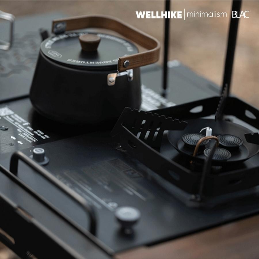 【BLAC黑客】WELLHIKE鈦黑鋁合金煮水壺燒水壺茶壺1.1公升 胡桃木提手 輕量化198g-細節圖4