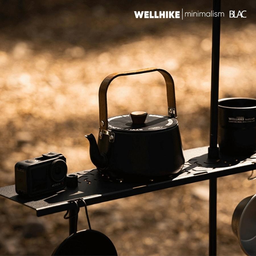 【BLAC黑客】WELLHIKE鈦黑鋁合金煮水壺燒水壺茶壺1.1公升 胡桃木提手 輕量化198g-細節圖5